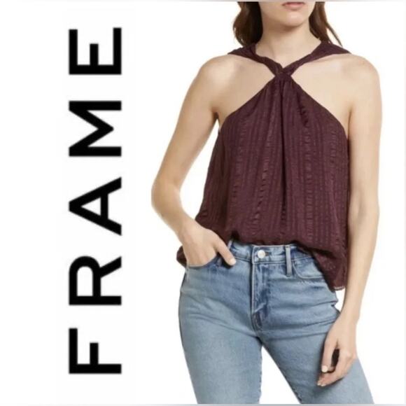 Frame Denim Tops Frame Draped Textured Silk Halter Top In Cabernet size M (b20) - Picture 1 of 8